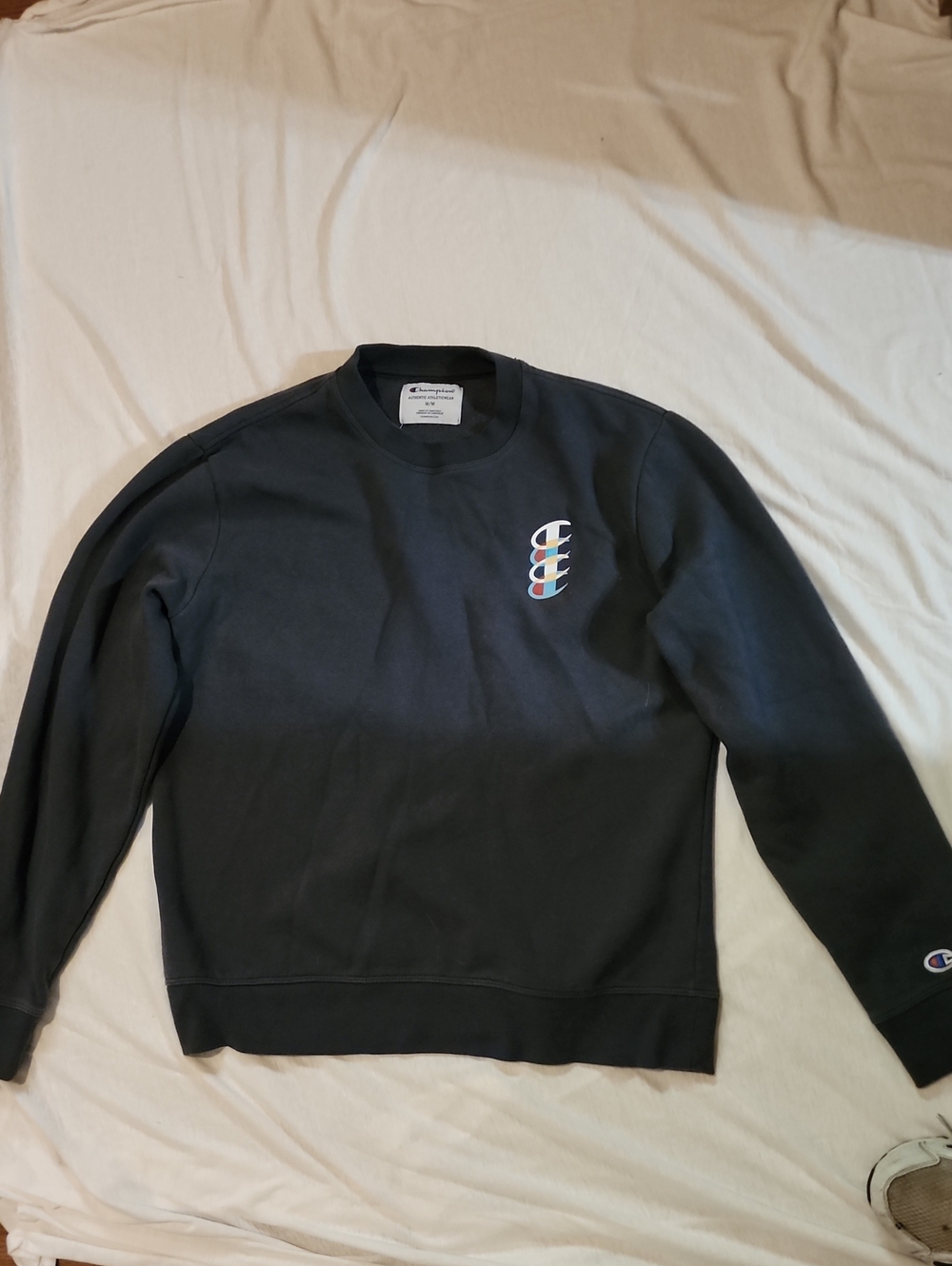 Champion Men's Black Crewneck with Multicolor Logo